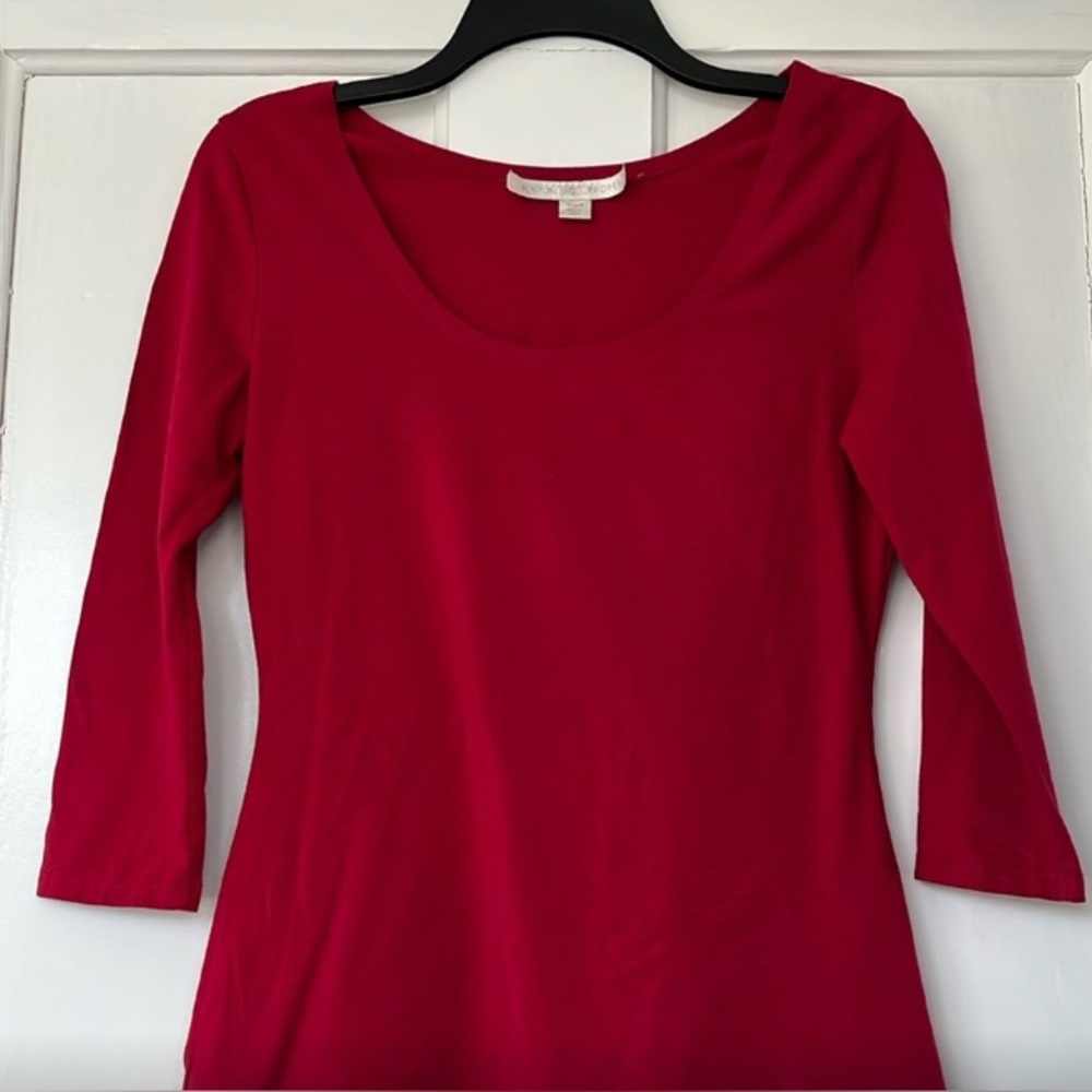Boston Proper Red Scoop Neck 3/4 Sleeve Top